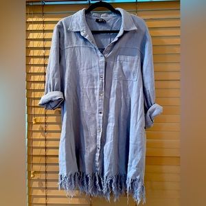 Oversized Denim Fringe Button Down